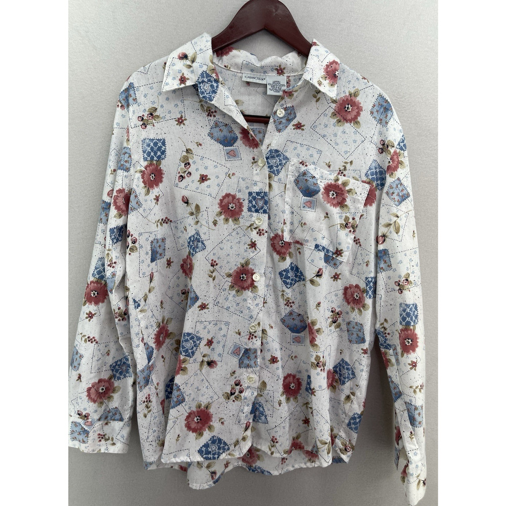 VTG Floral Top Women L Button Boho Cabin Creek Long Sleeve Cottagecore Farmhouse